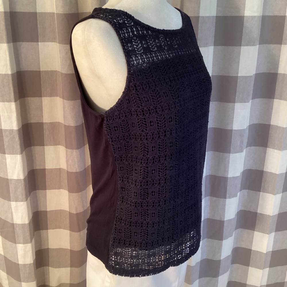 Talbots Indigo Blue Crochet Front Shell - Picture 4 of 7